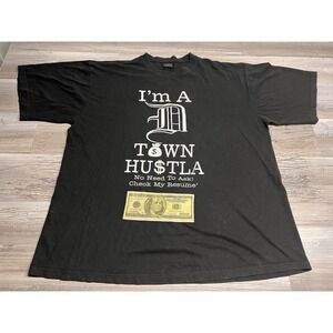 Detroit Pride Streetwear T-Shirt D Town Hustla Money Oversized Rap Tee Size 2XL‎